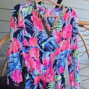 Lilly Pulitzer Ariele Romper High Tide Navy Tropicola Preppy Beach Size XS